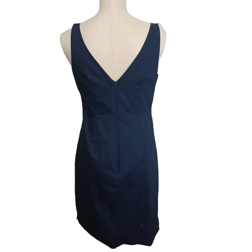 Ann‎ Taylor Navy Blue Ruched Faux Wrap V-Neck Sheath Dress Womens
